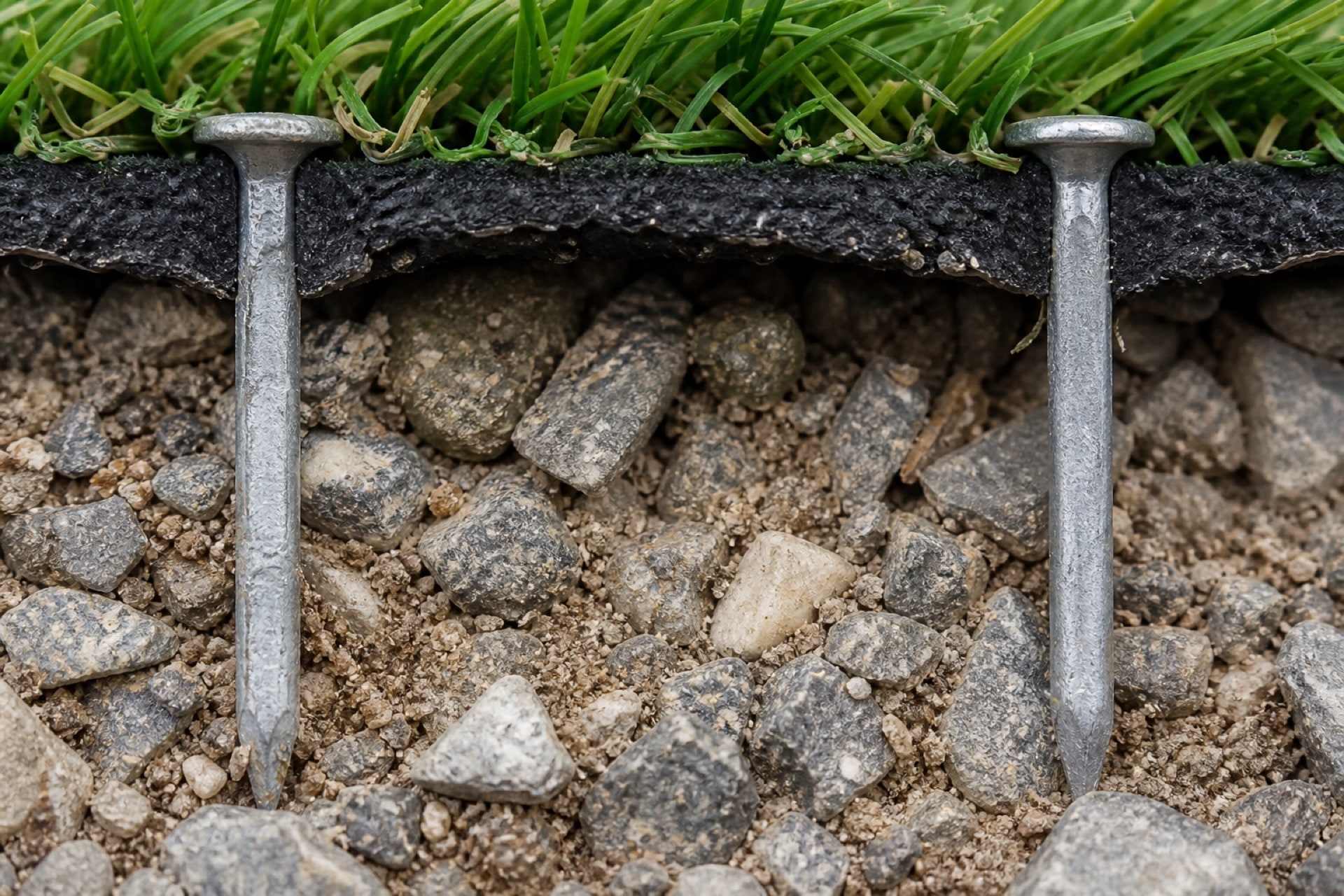 Turf nails resting on turf backing